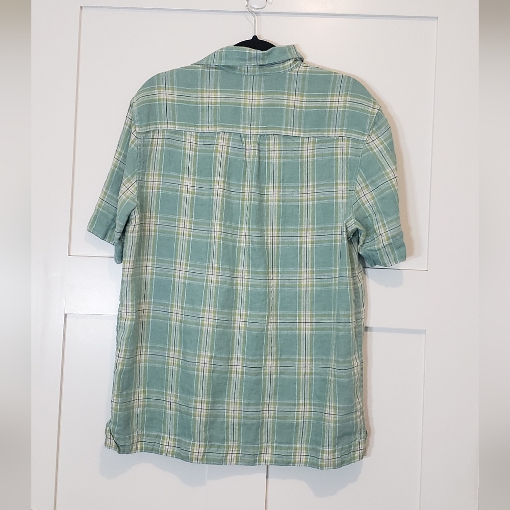 Tommy Bahama Linen 100% Shirt Plaid Button Up Short Sleeve Size Medium Green - Picture 11 of 14